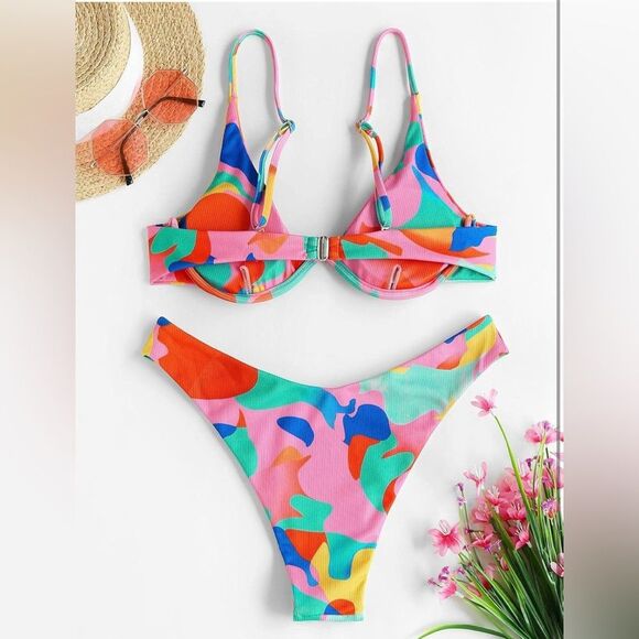 ZAFUL Womens High Cut Thong Bikini Set Cami String Sexy Bathing Suit M NWT - Picture 3 of 8